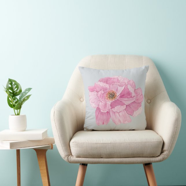 Coussin Watercolor Pink Peony  (Chaise)
