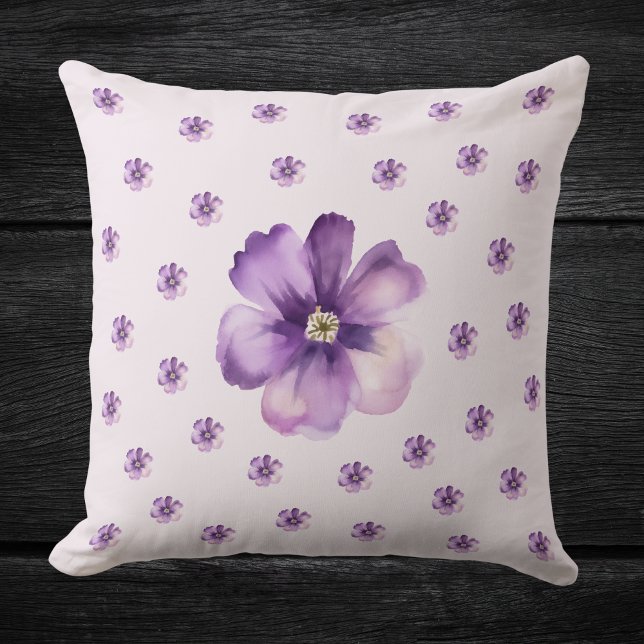 Coussin Watercolor Purple Floral Throw Pillow (Créateur téléchargé)