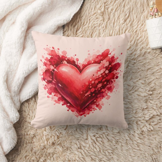 Coussin Watercolor Red Heart Splash Throw Pillow  (Couverture)