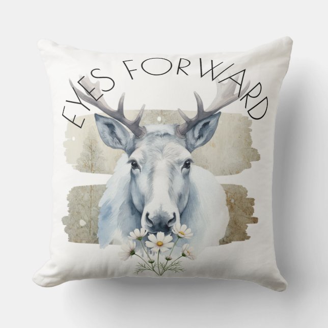 Coussin Watercolor Reindeer with Daisies Art (Recto)