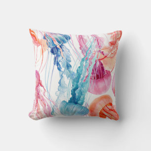 Coussin Watercolor Sea Life : Bubbles & Jellyfish