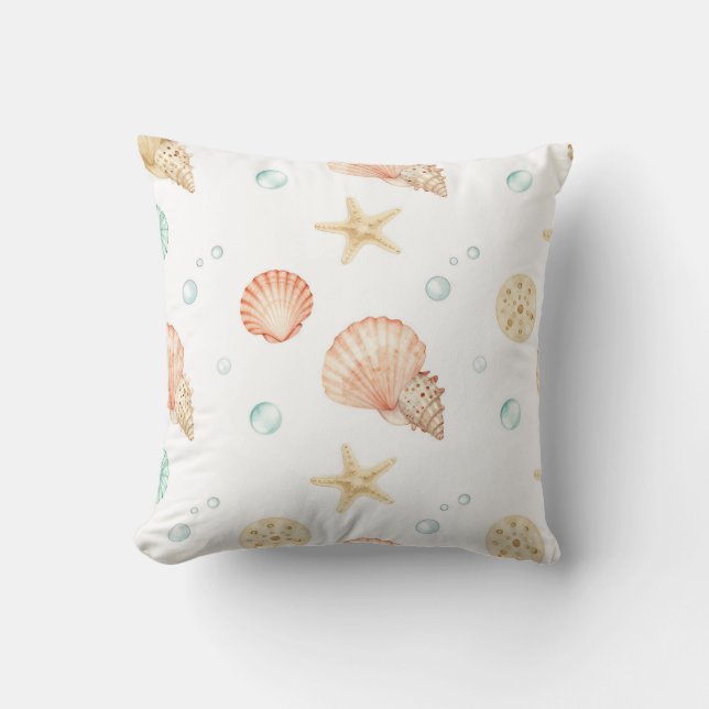 Coussin Watercolor Seashells Pearls Coastal Pattern (Recto)