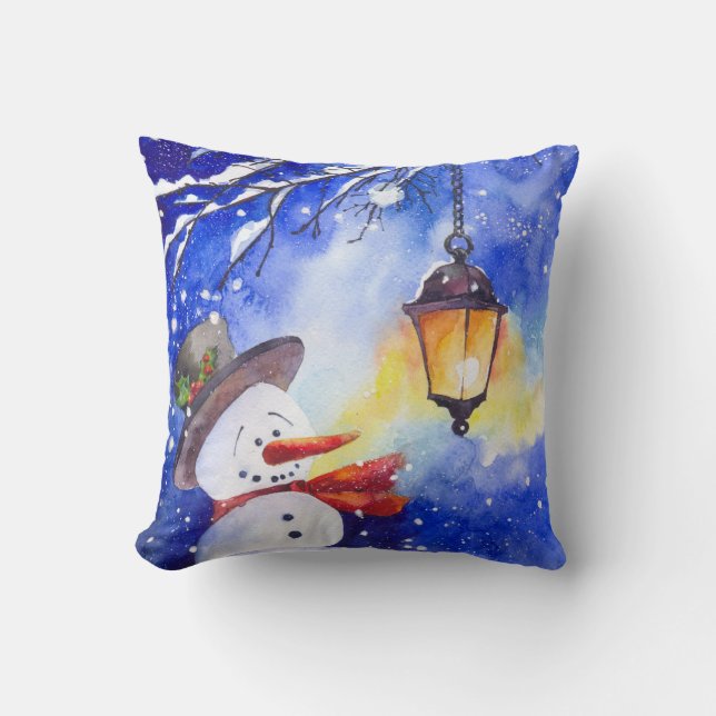 Coussin Watercolor snowman Merry Christmas (Recto)