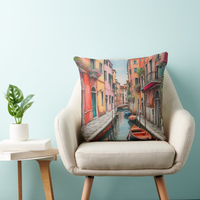 Coussin Watercolor Street à Venise Grand Thon (Chaise)