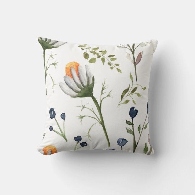 Coussin Watercolor Wildflower Botanical Throw Pillow (Recto)