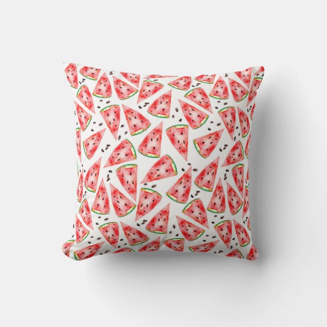 Coussin Watermelon avec graines design aquarelle tendance. (Recto)
