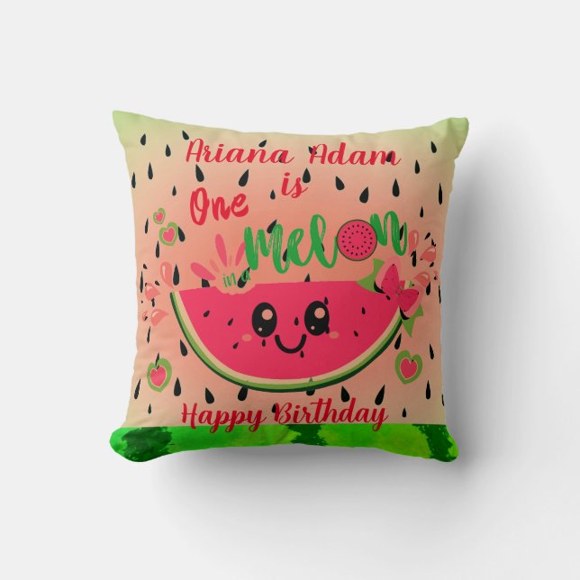 Coussin Watermelon One in a Melon Girl's First Birthday (Recto)
