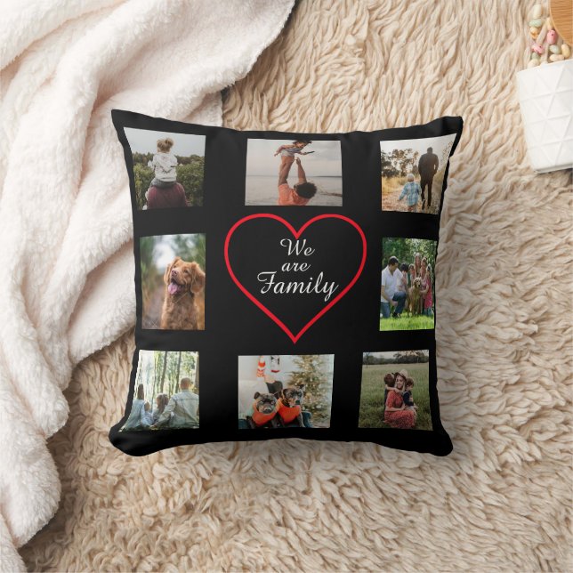 Coussin We Are Family Heart  8 Photo Collage Pillow (Couverture)