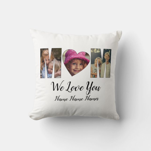 Coussin We Love Heart Mom Ajouter Photos Noms Texte (Recto)