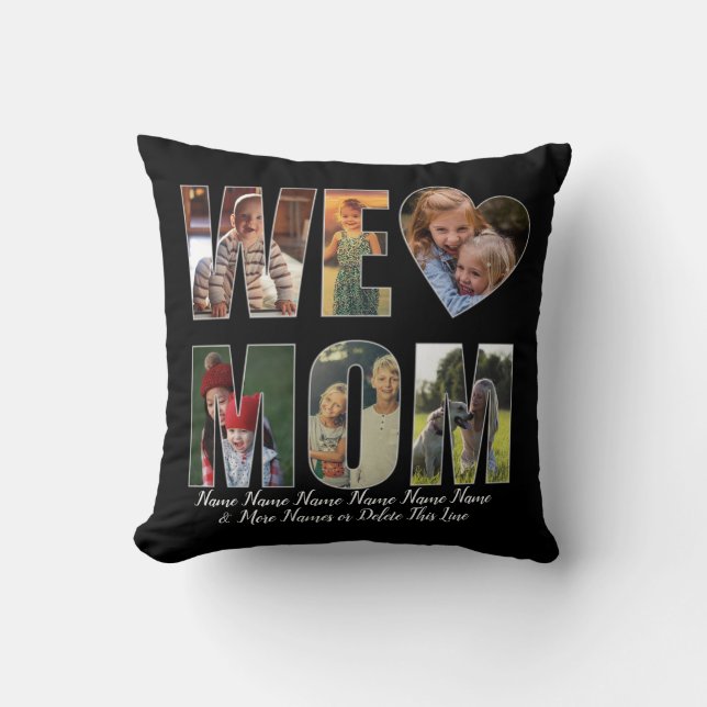 Coussin We Love Heart Mom Ajouter Photos Noms Texte sur Bl (Recto)