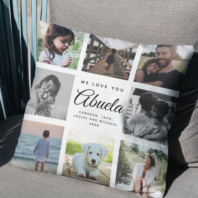 Coussin We Love You Abuela Mother's Day Photo Collage (Hug your love! Our Mother's Day photo collage pillow for Abuela. )