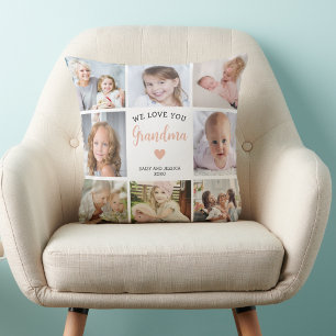 Coussin We Love You Grand-mère Photo Collage Pink Heart