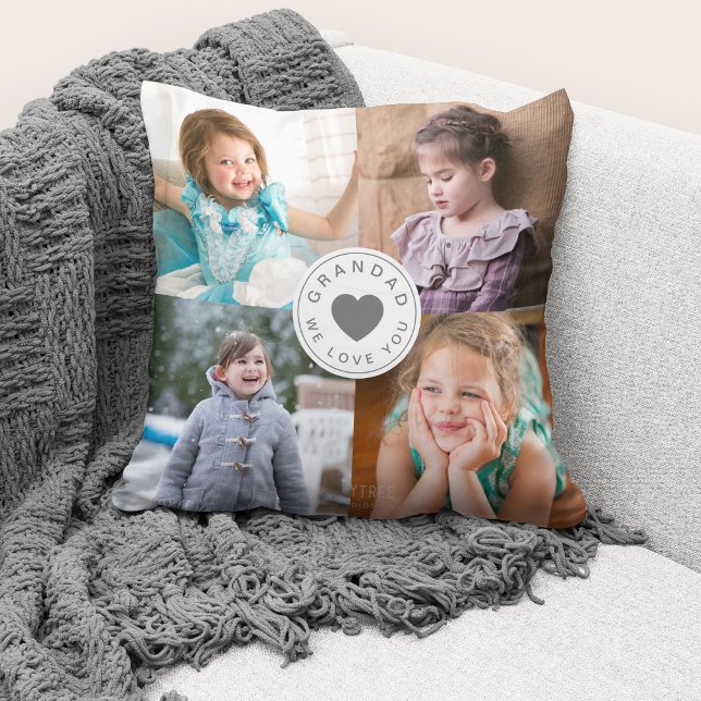 Coussin We Love You Grand / Mignonne 4 Photo Collage (Cute custom photo collage "Grandad We Love You" throw pillow.)