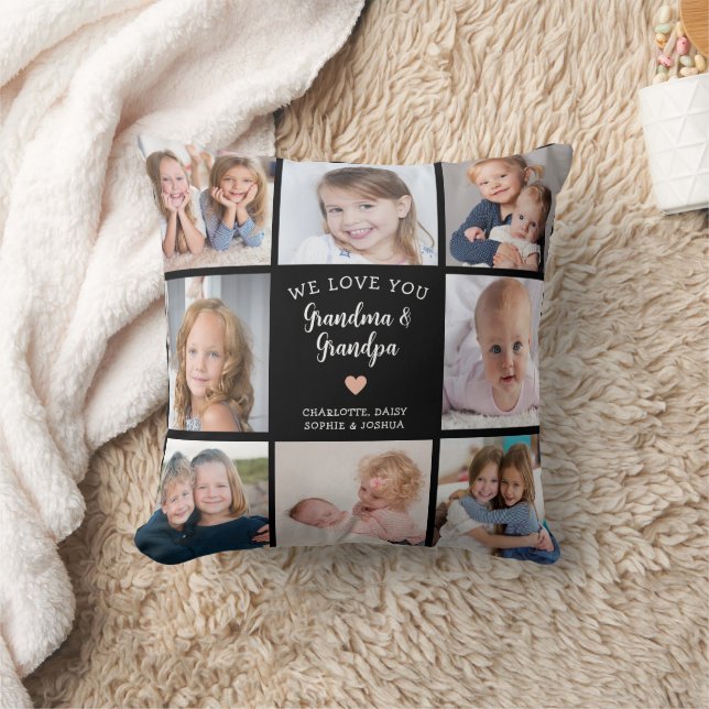 Coussin We Love You Grand-parents Photo Collage Modern (Couverture)