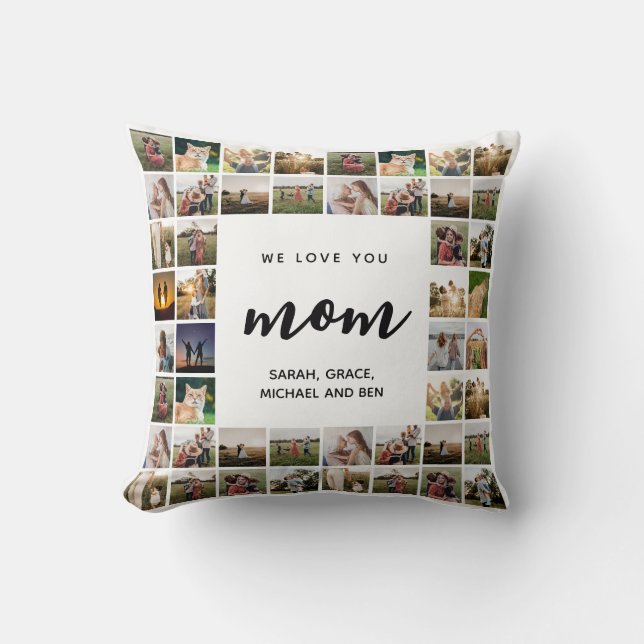 Coussin We Love You Mom Collage photo personnalisé (Recto)