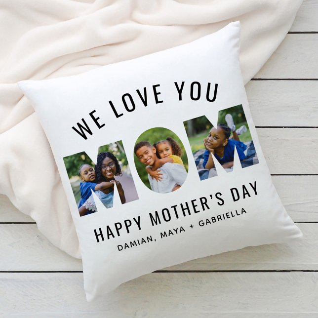 Coussin We Love You Mom Custom Mothers Day 3 Photo Collage (Créateur téléchargé)