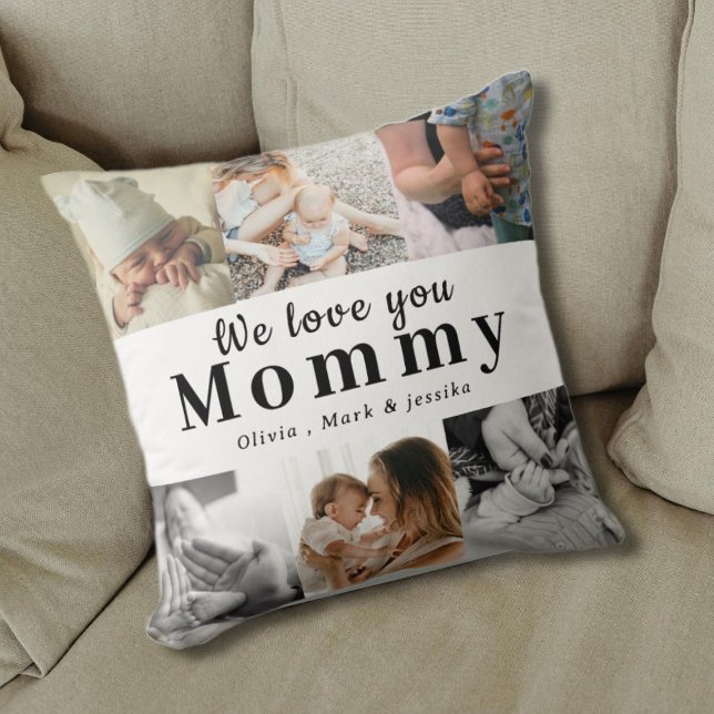 Coussin We Love You Mommy Personnalisé Photo Collage (Créateur téléchargé)