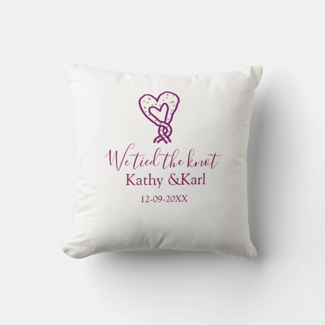 Coussin We tied the knot pink heart knots name date romant (Recto)