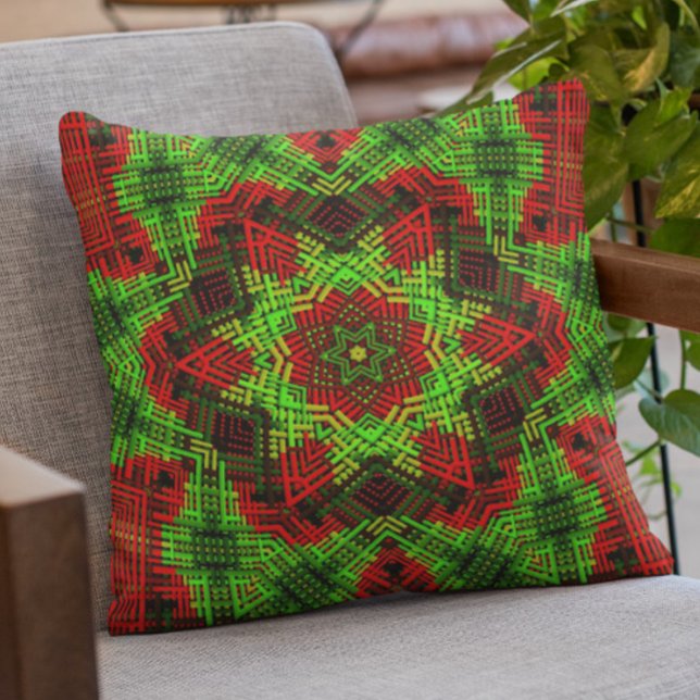 Coussin Weaver Mandala vert et rouge (Créateur téléchargé)