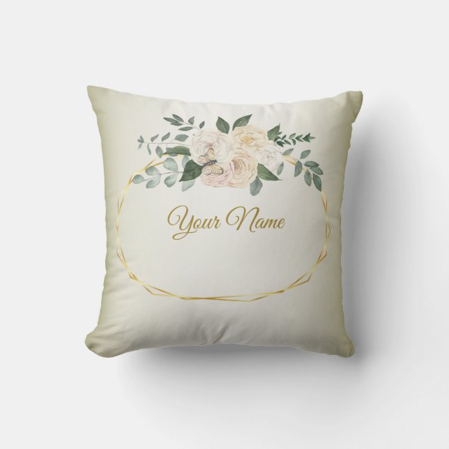 Coussin Wedding Greenery Leaves Pink Floral Gold Geometric (Recto)