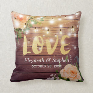 Coussin Wedding shower à cordes florales en bois rustique