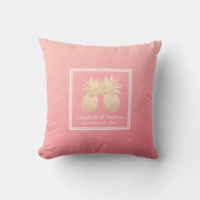 Coussin Wedding shower Golden Pineappy Couple Roses Rose (Recto)