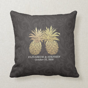 Coussin Wedding shower moderne Black Gold Ananas Couple