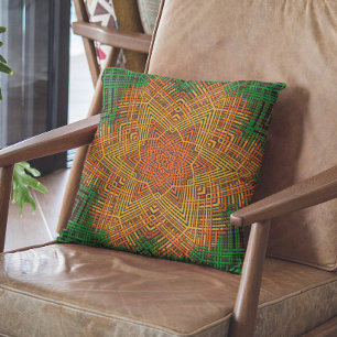Coussin Weer Mandala jaune orange et vert