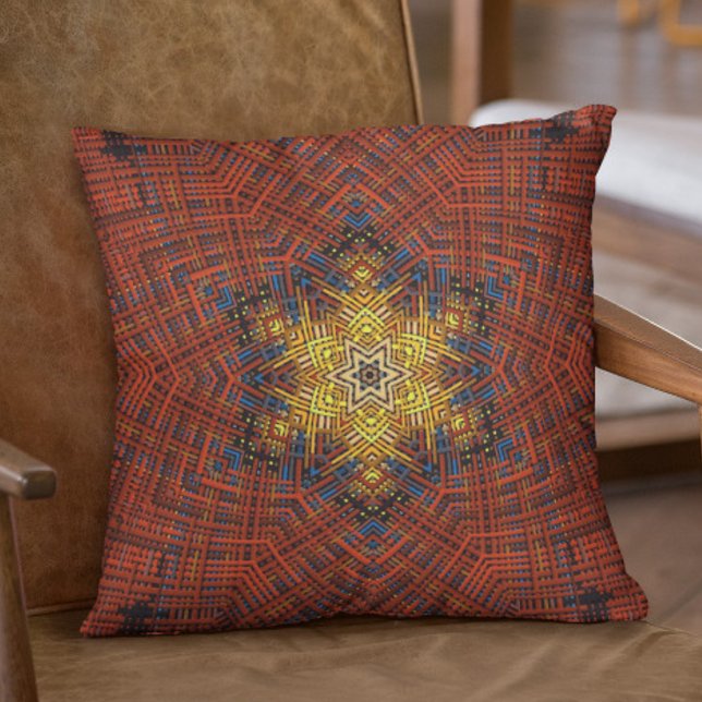 Coussin Weer Mandala orange jaune et bleu (Créateur téléchargé)