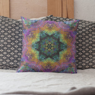 Coussin Weer Mandala Turquoise jaune et rose