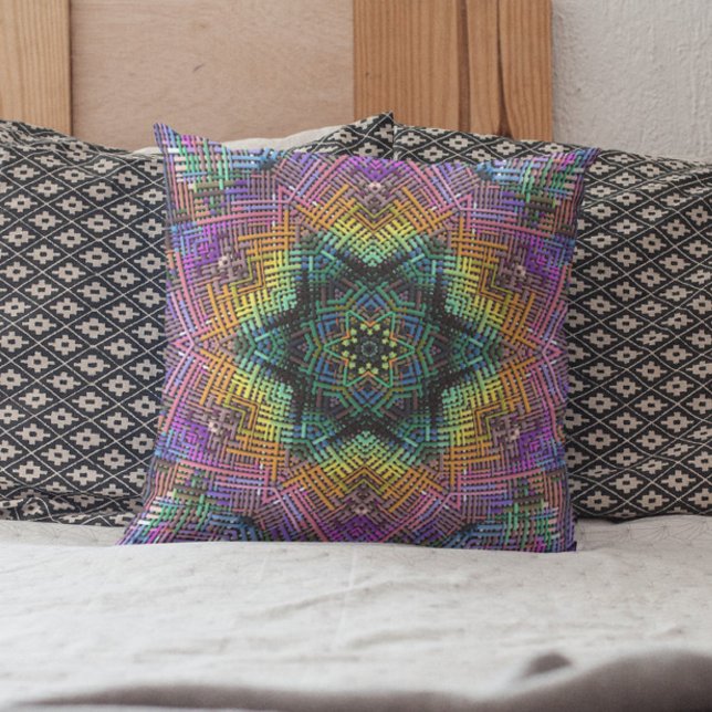 Coussin Weer Mandala Turquoise jaune et rose (Créateur téléchargé)