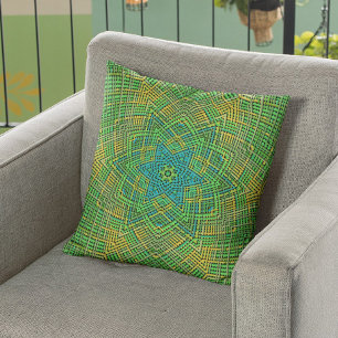 Coussin Weer Mandala vert jaune et bleu