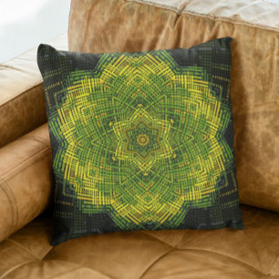Coussin Weer Mandala vert jaune et noir