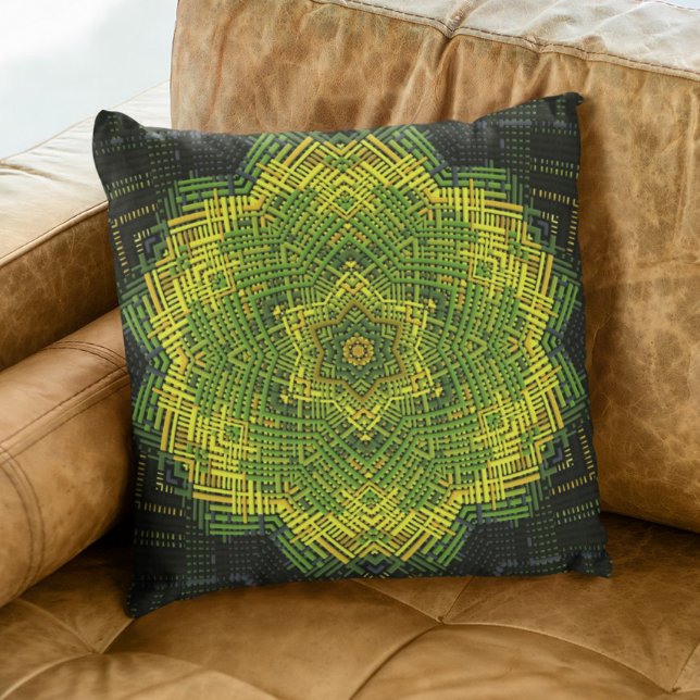 Coussin Weer Mandala vert jaune et noir (Créateur téléchargé)