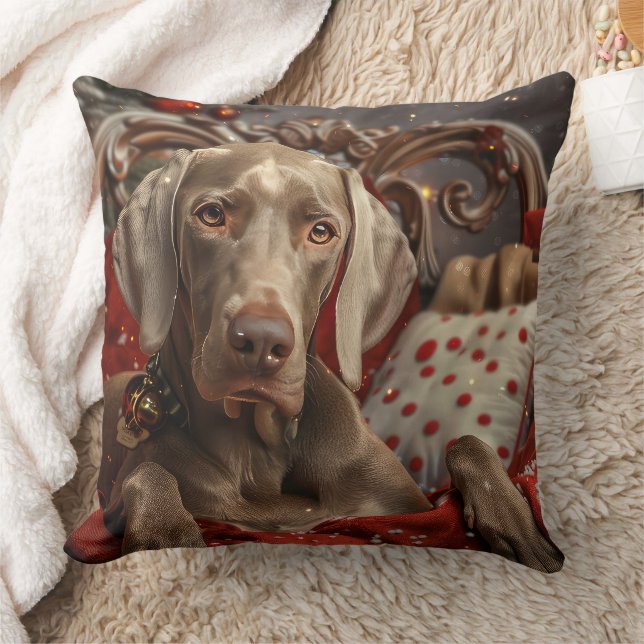 Coussin Weimaraner Chien Festif de Noël (Couverture)