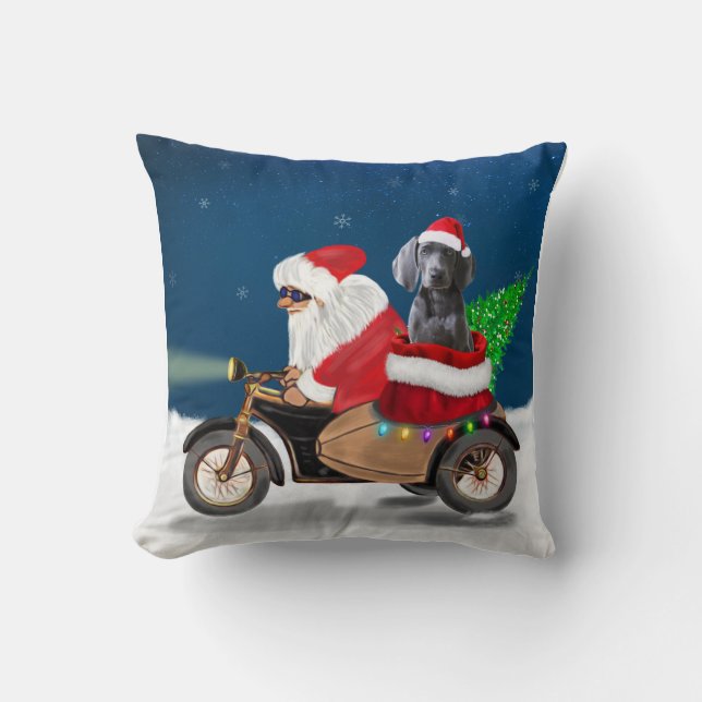Coussin Weimaraner Chien Noël Père Noël (Recto)