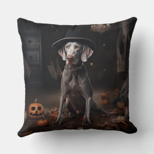 Coussin Weimaraner Citrouilles Halloween Épouvantable