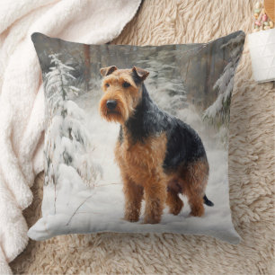 Coussin Welsh Terrier Laisser Neige Noël