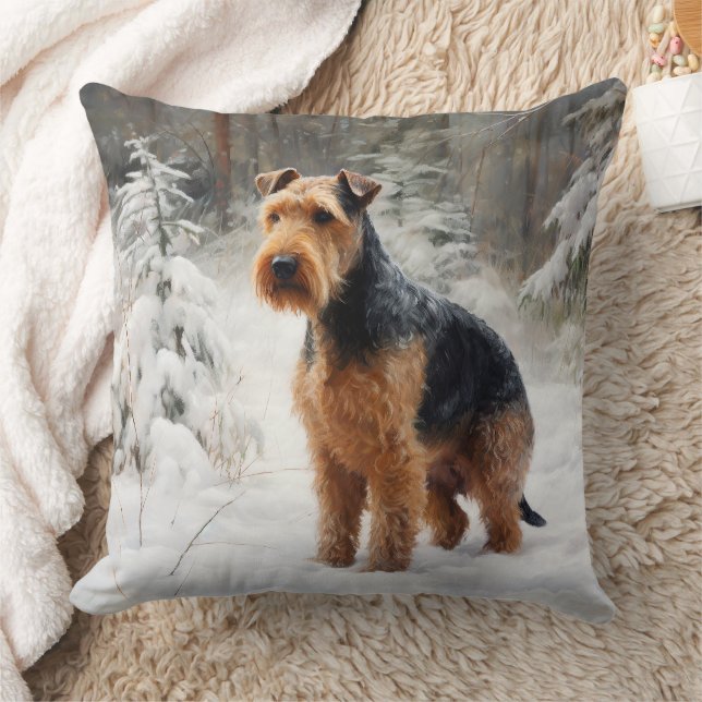 Coussin Welsh Terrier Laisser Neige Noël (Couverture)