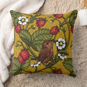 Coussin Wens et fraises sur mustrard