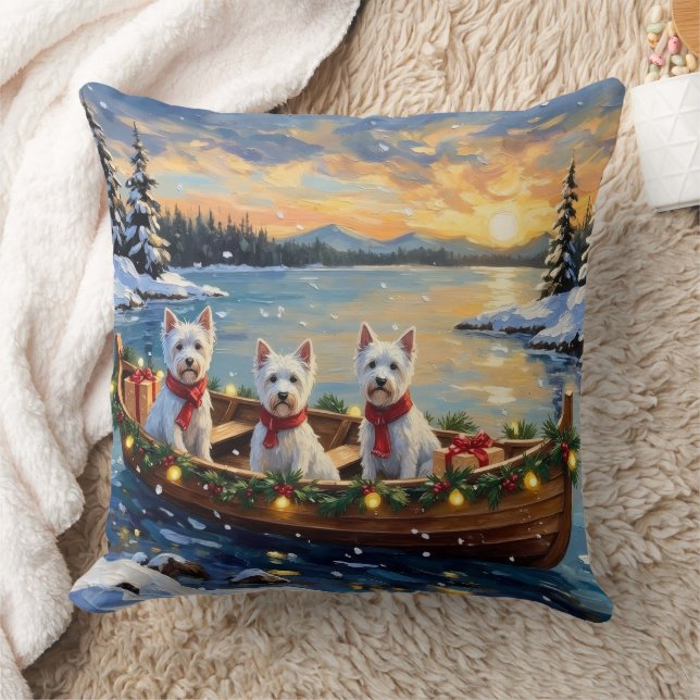 Coussin West Highland White Terrier Christmas Boat Holiday (Couverture)