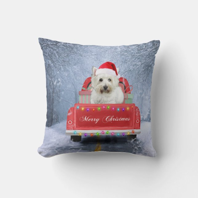 Coussin West Highland White Terrier Dog dans la neige (Recto)