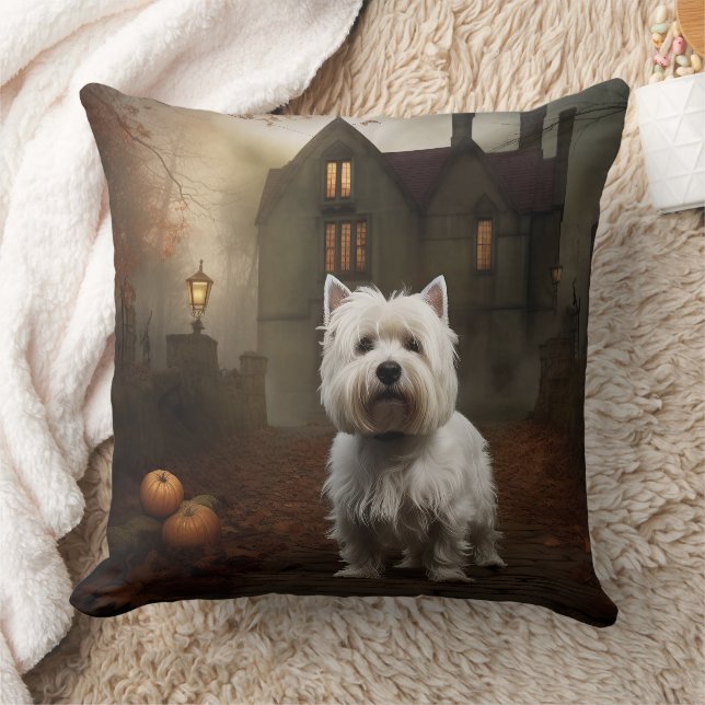 Coussin West Highland White Terrier Halloween effrayant (Couverture)