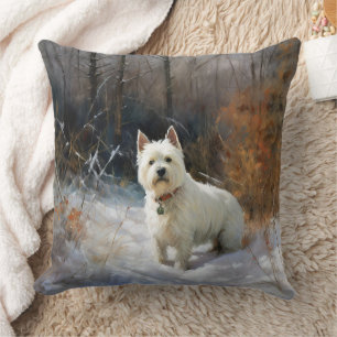 Coussin West Highland White Terrier Laissons neiger Noël