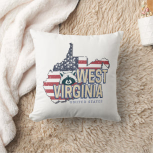Coussin West Virginia États-Unis Carte Retro Vintage USA