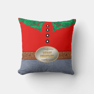 Coussin Western Cowboy Père Noël Belt Buckle Red Shirt Jea