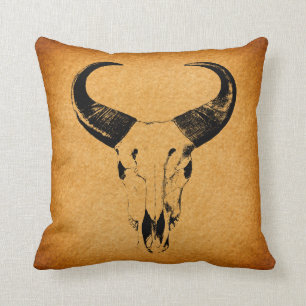 Coussin Western Desert Skull Bull Horns Vintage Western