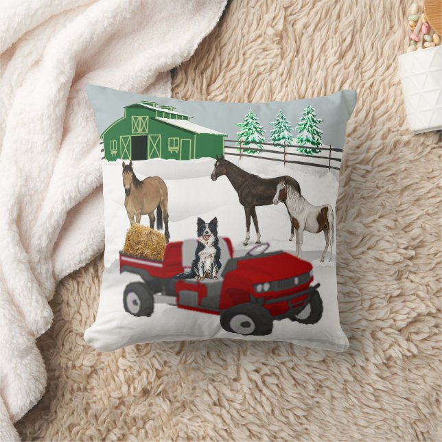 Coussin Western Farm Horse Ranch Red ATV Chien et grange (Couverture)