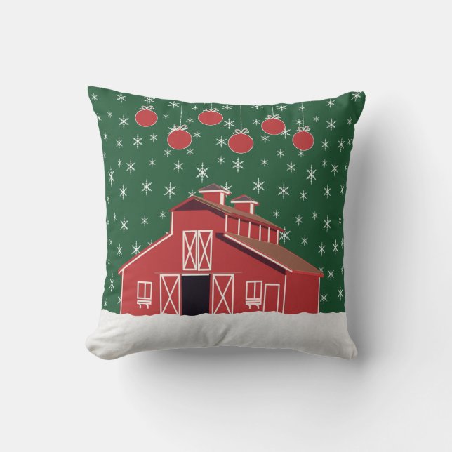 Coussin Western Farm Ranch Red Barn Holiday (Recto)