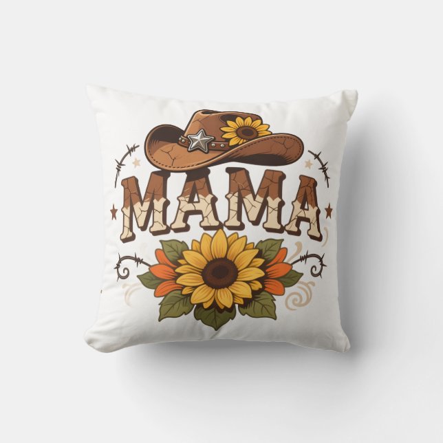 Coussin Western Mama Sunflower Cowgirl Design (Recto)